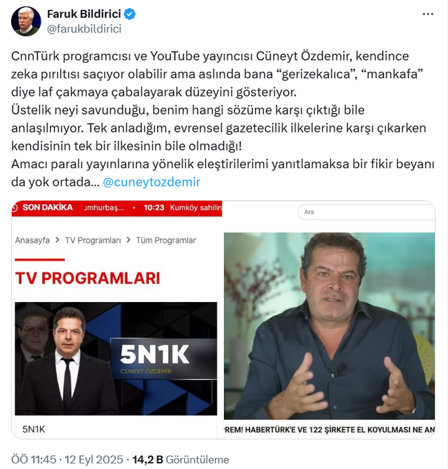 Faruk Bildirici Cüneyt Özdemir’i yerden yere vurdu Faruk Bildirici Cüneyt Özdemir’i yerden yere vurdu